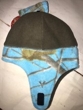 Camo Size 4-7 Boy's Winter Hat and Mitten Set Chin Strap Blue/Brown REALTREE