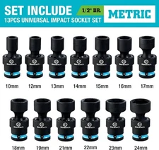 DURATECH 13-Piece 1/2" Drive Impact Swivel Socket Set Shallow Wobble Sockets New