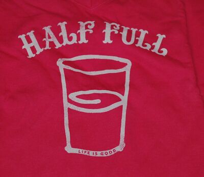 NWT Women's Life is Good Half Full Glass Pop Pink LS Crusher Vee