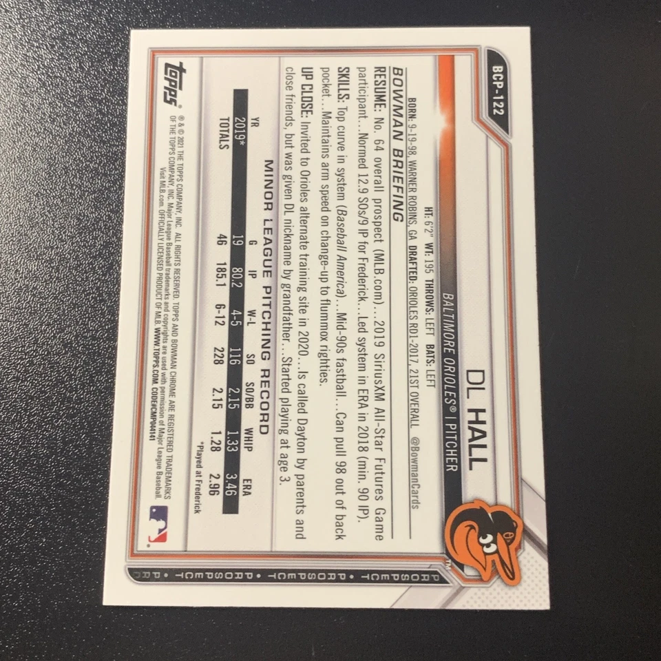 2021 Bowman Chrome Prospects BCP122 DL Hall - Image 2 of 2