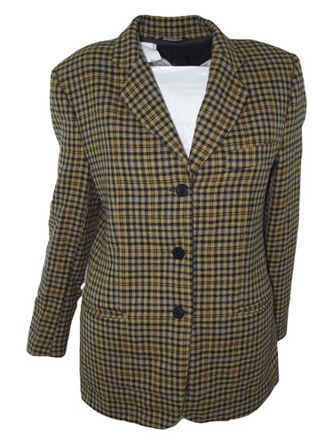 Valentini Giacca Da Donna Senape Taglia 42 In Lana Check 3 Bottoni Made In Italy - Picture 1 of 12