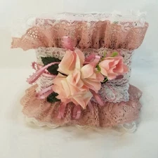 Vintage Pink Lace Ribbon Square Facial Tissue Box Cover Cottagecore Grandmacore 