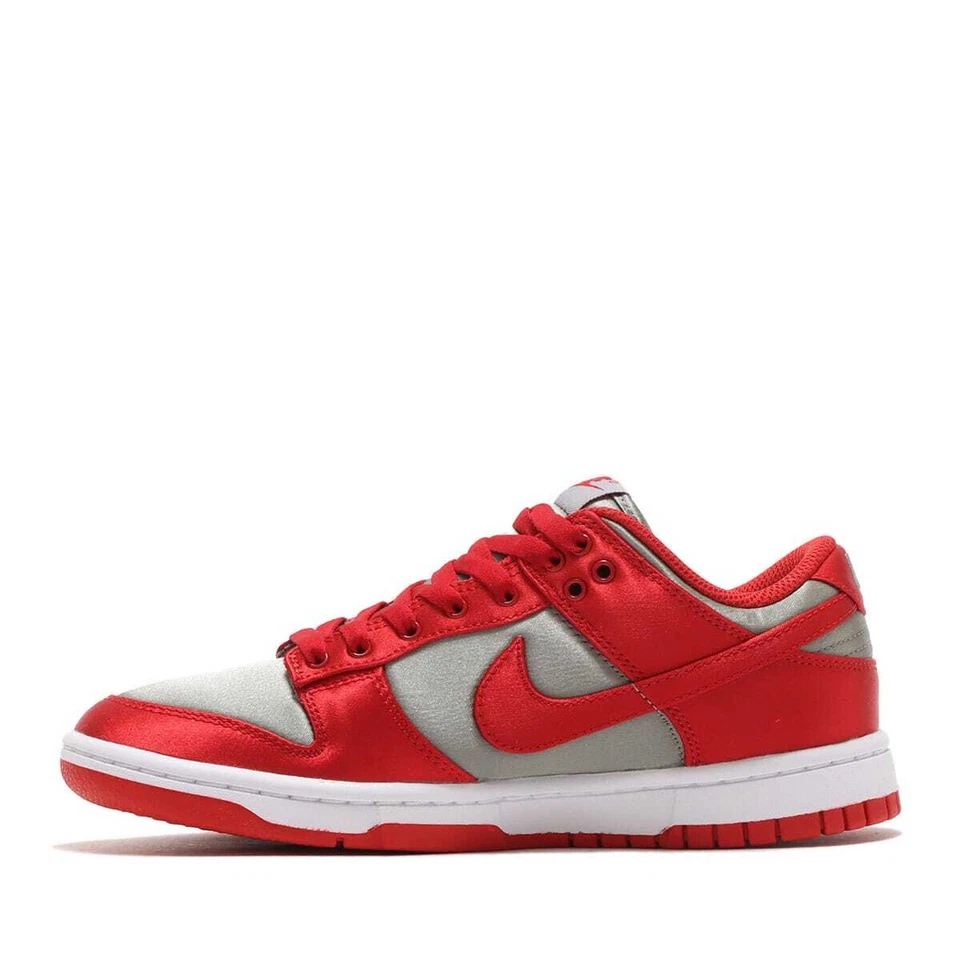 Nike Dunk Low Satin Sneakers Varsity Red Swoosh Retro Grey Trainers Women Size - Image 4 of 4