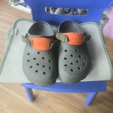 CROCKS FOOT WEAR SIZE 11 MED GREY WITH SAFETY ORANGE FOR NIGHT WEAR