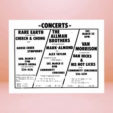 Rare Earth,  Cheech & Chong, Allman Brothers, Van Morrison Concert Flyer (1972)