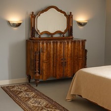 Comò Art Déco Antico Cassettiera con Specchio Noce 3 Cassetti Italia XX Secolo