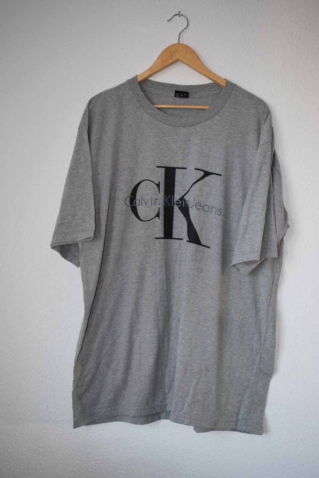 Vintage Calvin Klein Jeans Big Logo T-Shirt - Heather Grey - Size XXL - 100% Cot