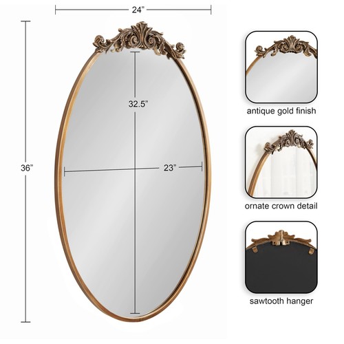 Arendahl Traditional Vertical Oval Wall Mirror, 24 x 36, Antique Gold, Vintag... - Picture 2 of 8