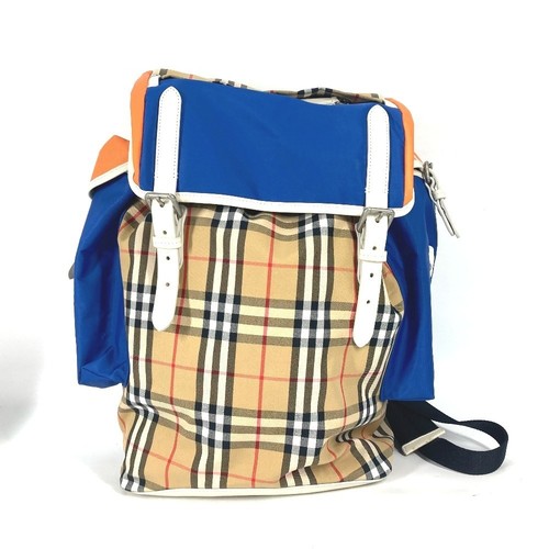 Burberry 4078448 Check Backpack Leather Canvas Used Beige Backpack Authentic