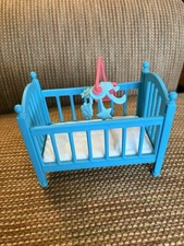 Blue Baby Doll Crib Miniature Dollhouse Furni...