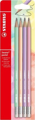 STABILO - Grafietpotlood met gum - Swano - HB - Pastel set met 4 stuks Pack van