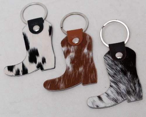 Juego de 3 Llaveros 100% Natural Piel de Vaca Bota en Forma de Cuero Pelo en Llavero B1 - Imagen 6 de 8