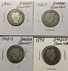 Lot of 4 Barber 90% Silver Quarters: 1898, 1902, 1902-O, 1908-O