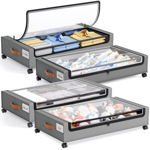 4 Pack Under Bed Storage with Wheels, Under Bed Storage Containers with Lids,...