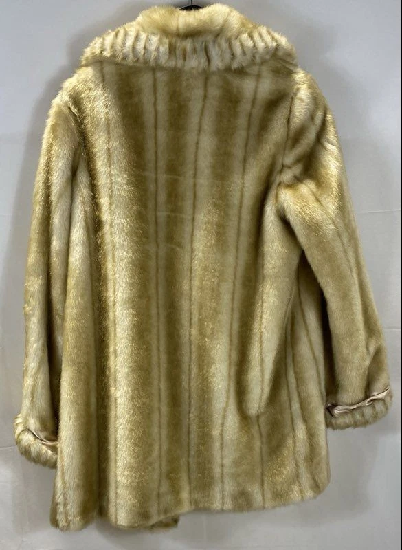 Abrigo de Colección Y2K Dennis Basso Beige Piel Sintética Chal Cuello Para Mujer M Foto 2 de 4