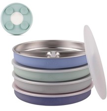 Elk and Friends Stainless Steel Divided Plates with Silicone Sleeve for Babies 