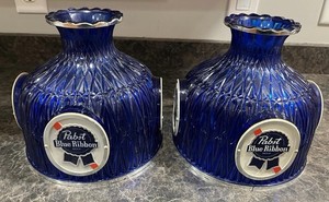 Lot of 2 Vintage Pabst Blue Ribbon Beer PBR Blue Lamp Light Sconce Shades Only
