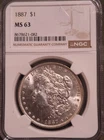 1887 MORGAN SILVER DOLLAR  NGC MS 63 RIM Toning On Reverse