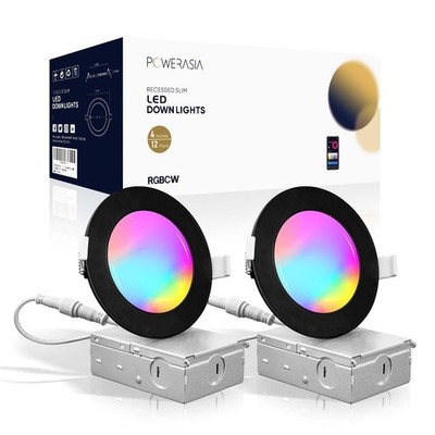 2 Pack Black Smart Recessed Lighting 4 Inch, Ultra-Thin 4 Inch LED Recessed L...