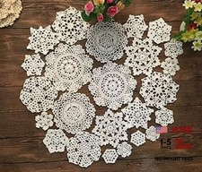 MINDPLUS Set of 24 Hand Crochet Doilies Cotton Crocheted Lace Doilies 2-7 White