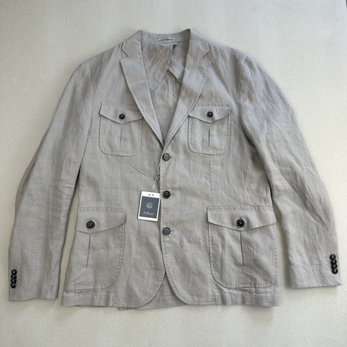 M. Manzoni Linen Safari Blazer Mens 40 R Beige 4 Pockets Lightweight Sport Coat