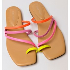 Nine West Darbie Sandals WOMENS SIZE 6M multicolor neon Strappy Square Toe Ring