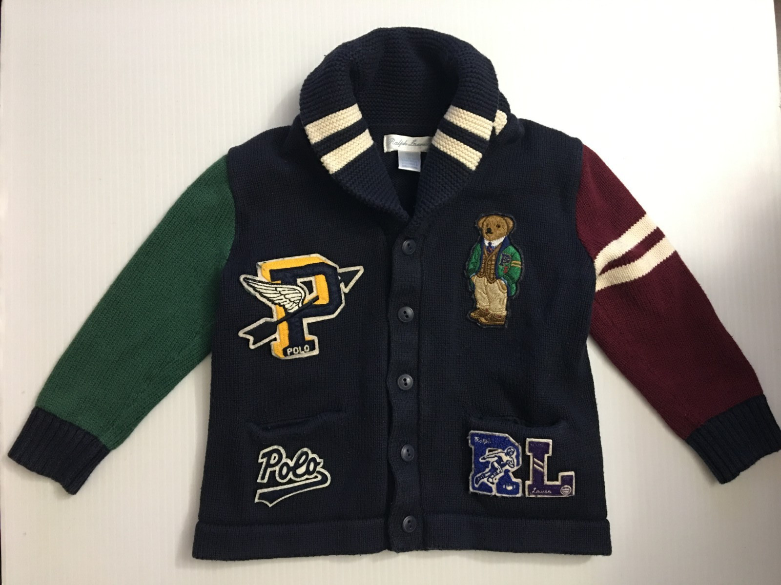 Vintage Ralph Lauren Polo Bear Sweater Cardigan Boys 24M Baby Toddler Patches