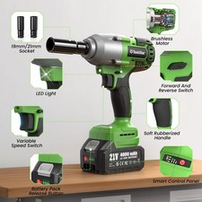 TaskStar 1/2 Cordless Impact Wrench Gun 800N.m Brushless 2x4.0Ah Battery&Charger