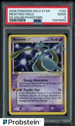2006 Pokemon Gold Star EX Holon Phantoms #103 Mewtwo Holo PSA 2 GOOD