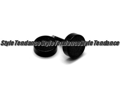 PAIRE BOUCLE D'OREILLE HOMME ADO NEUF PUNK PUCE RONDE NOIR CLOU FERMOIR 8mm