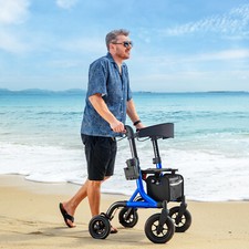 MAXWALK All Terrain Rollator Walker for Seniors w/Seat 10  Rubber Wheels - Blue
