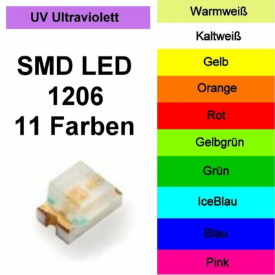 SMD LED 1206 in 11 verschiedenen Farben 1/10/25/50/100/500 Stück zur Auswahl