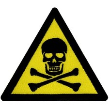 POISON SKULL DANGER WARNING PATCH embroidered iron-on applique YELLOW SIGN new