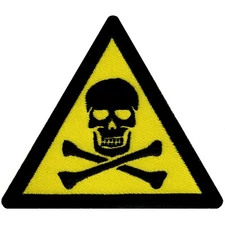POISON SKULL DANGER WARNING PATCH embroidered iron-on applique YELLOW SIGN new