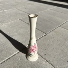 Lenox Barrington Collection Bud Vase 7 Inch Pink Floral Gold Trim- For Spring!