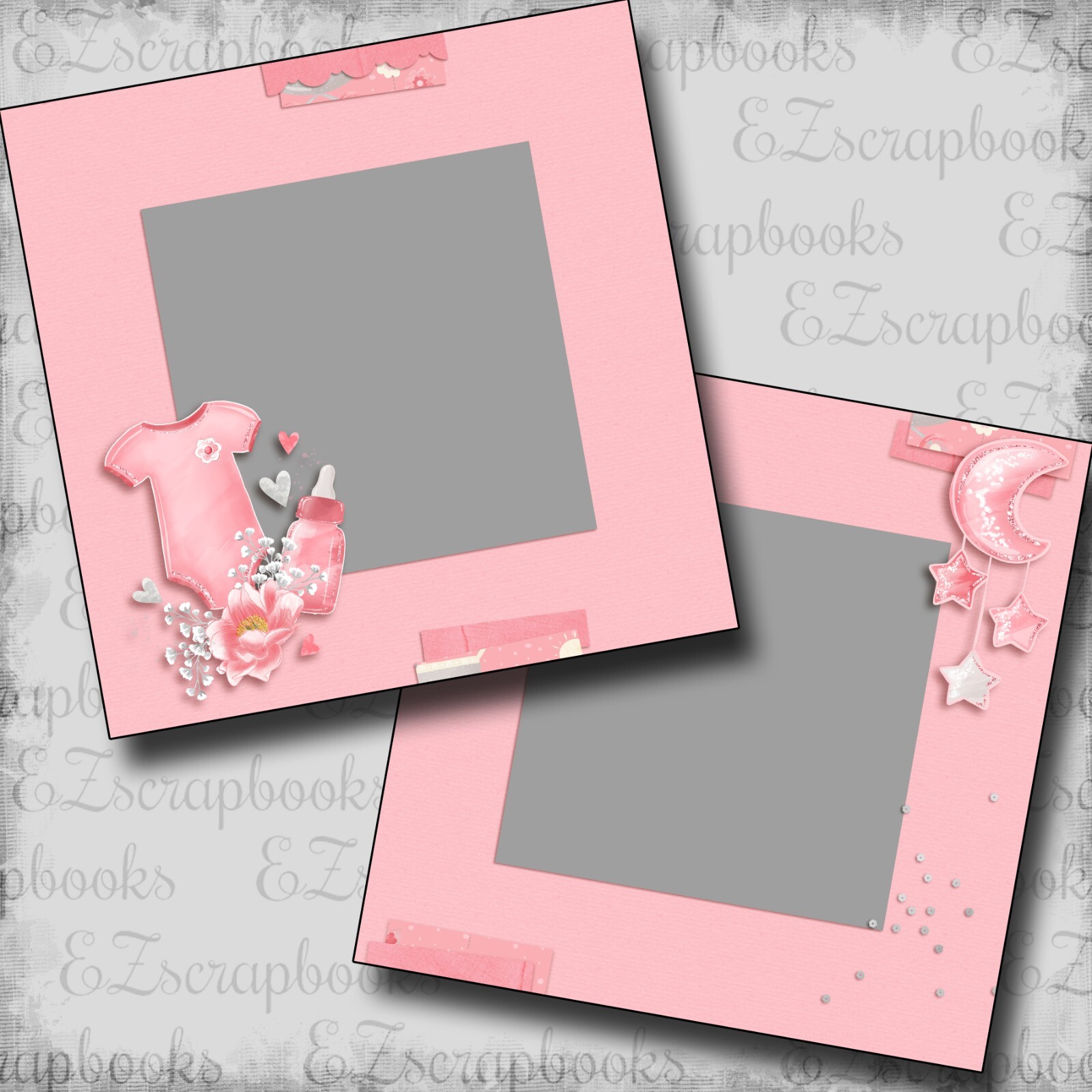 Baby Girl Bottle NPM - 2 Premade Scrapbook Pages - EZ Layout