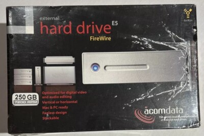 Acomdata External Hard Drive E5 Fire Wire 260 GB 7200 RPM Mac Or PC New Sealed