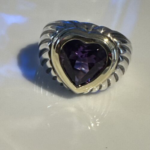 David Yurman Amethyst Purple Cable Heart Ring 925 Sterling Silver & 585 Gold - Picture 4 of 10
