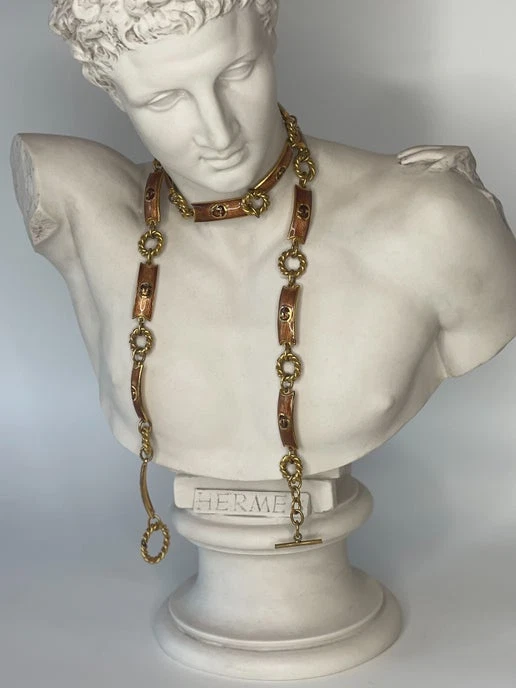 Ceinture et collier chaîne en émail Gucci vintage authentique bronze/or GG