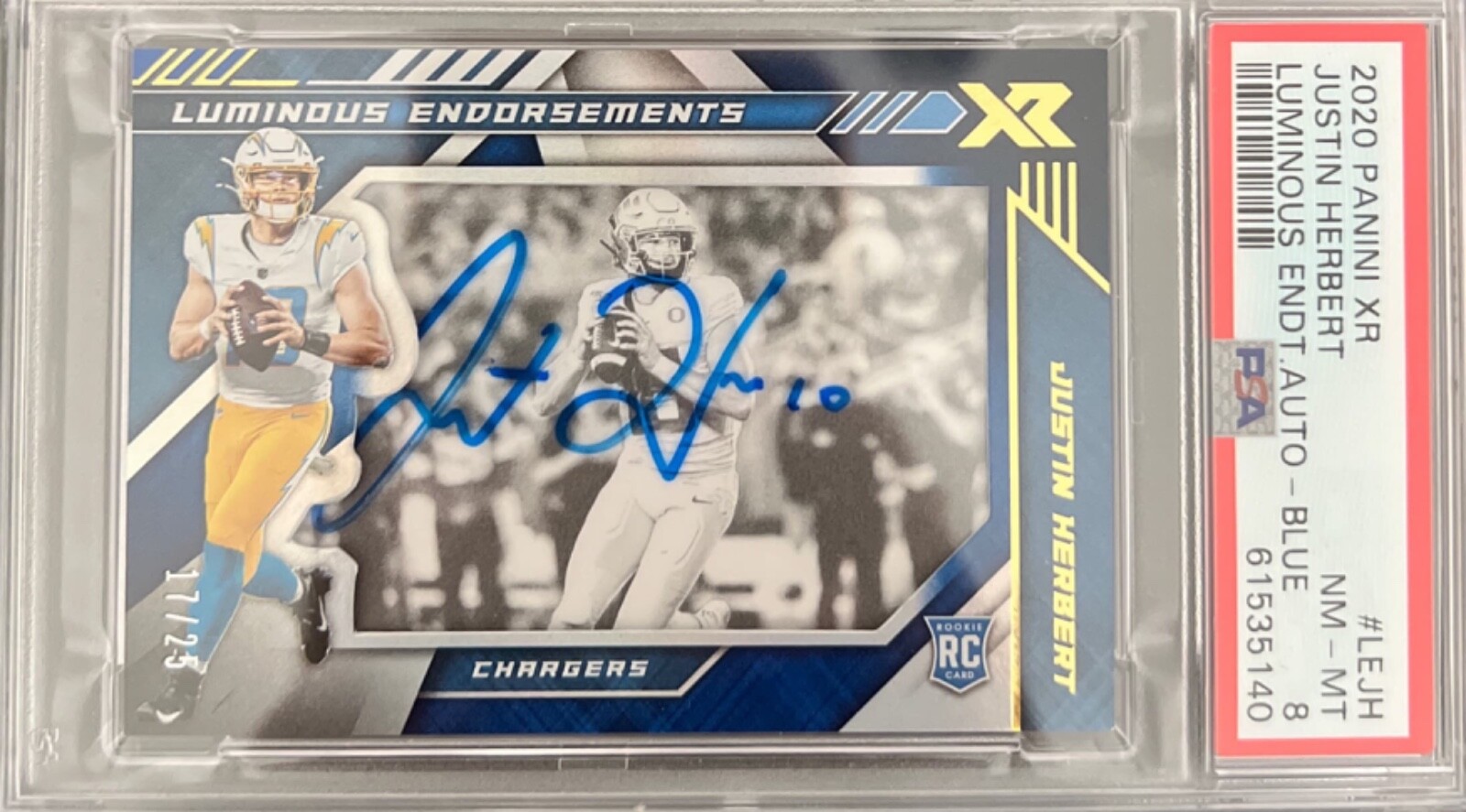 Justin Herbert Panini XR Luminous Endorsements Autographs #LEJH Blue