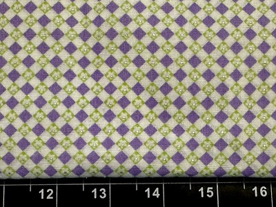 Tina Scrap 9 x21  Abstract Diamond Plaid Flower Purple White COTTON Fabric