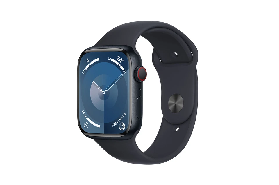 Apple Watch Series 9 45mm Boîtier en Aluminium avec Bracelet Sport - Minuit, M/L (GPS + Cellular) (MRMD3QF/A)
