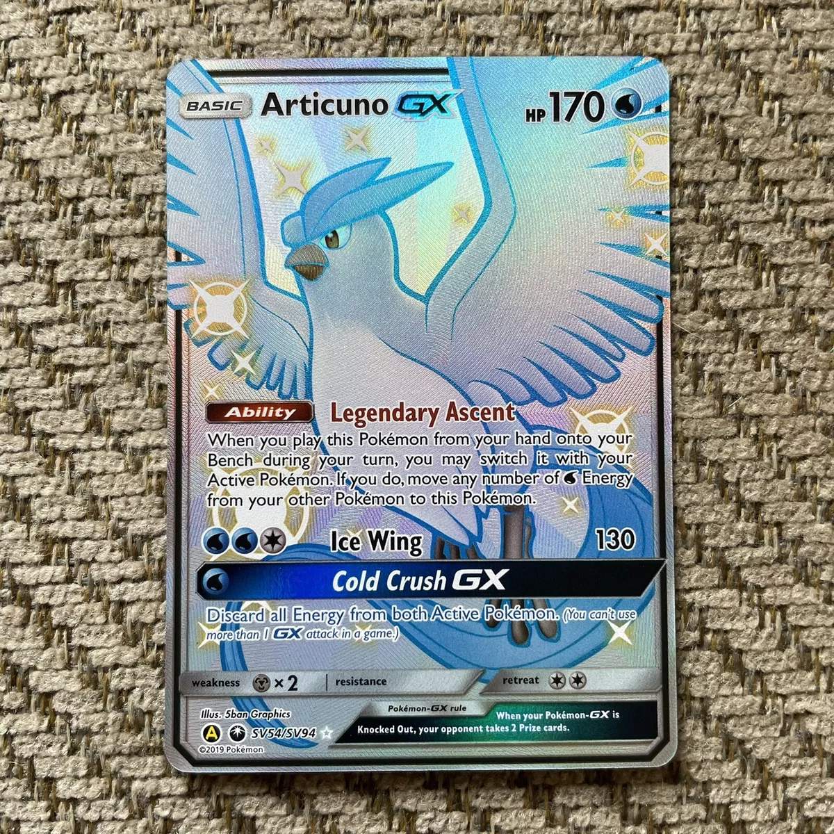 Articuno GX Full Art Shiny Holo Hidden Fates Pokemon Card SV54/SV94