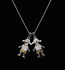 Twin Daughters Diamond Pendant Chain Necklace 14K Yellow Gold & Sterling Silver