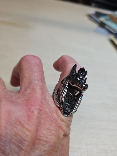 Men's EGYPTIAN Pyramid PHARAOH Dog Type Creature Ring Stainless Size 10 (OK) - Picture 4 of 6