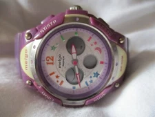 Melgo Pasnew Digital Wristwatch Purple Buckle Band WR 100M Silver Toned