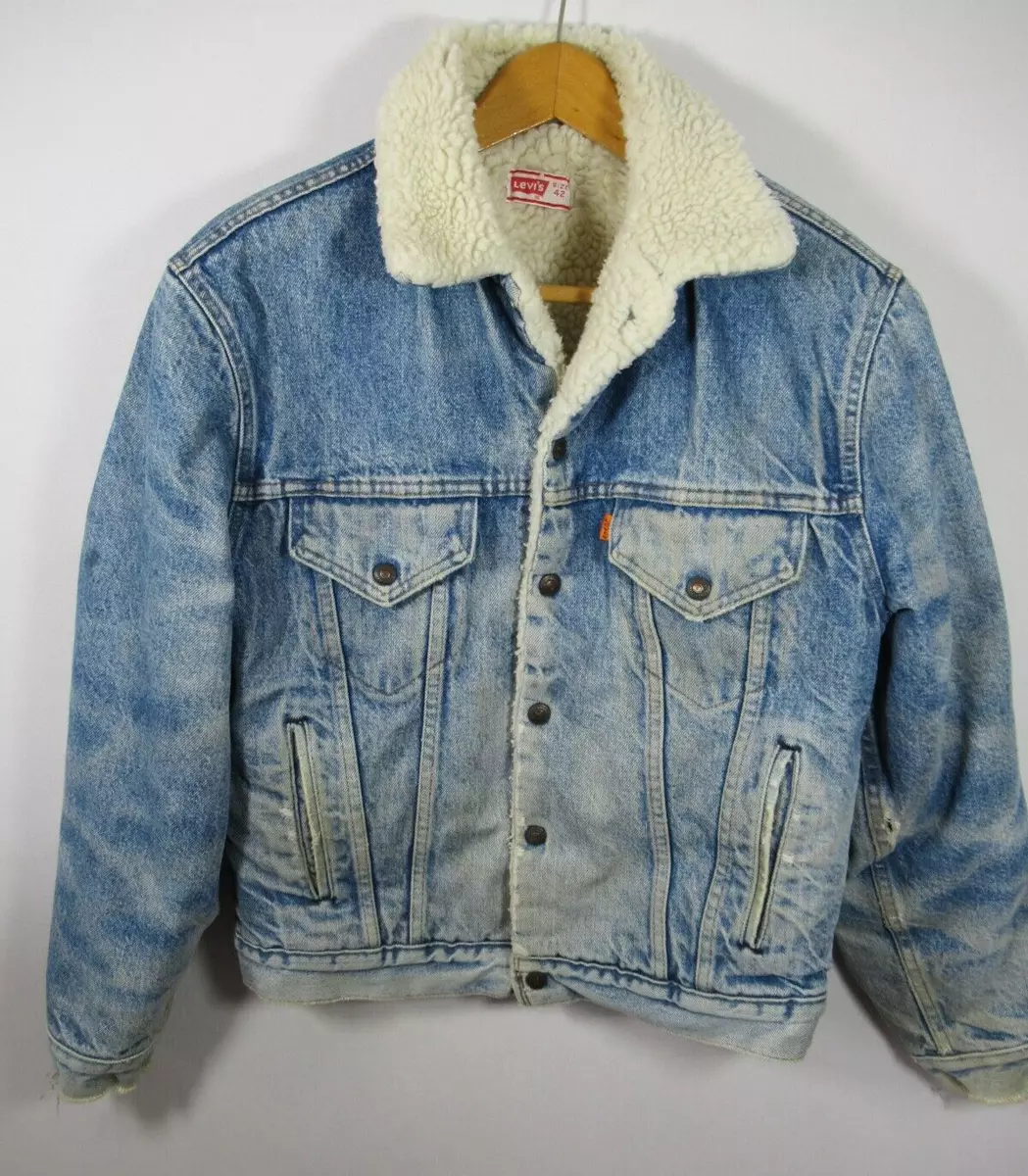 Vintage Levis Sherpa Lined Denim Jacket Size L Men Blue Trucker Jean faux  fur | eBay