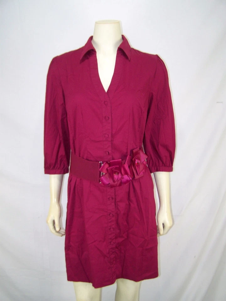 Elle платье женщин средний 8 10 красный 3/4 рукав v-образным вырезом воротник кнопка спереди бант M - Изображение 4 из 4