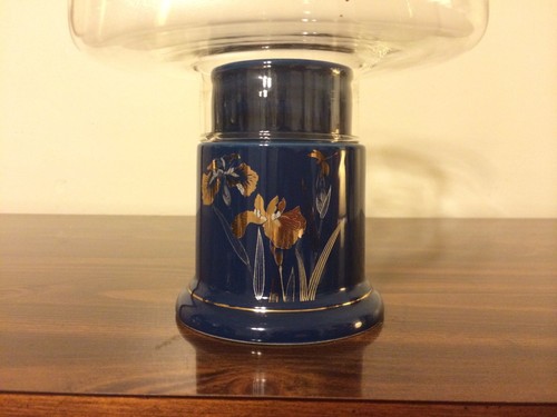 Clear Glass Dome Globe Fine China Ceramic Hurricane Oil Lamp Candle Holder - Picture 2 of 11