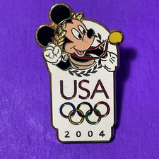 Disney Pin USA Olympic Logo Mickey Mouse 2004 Gold Medal White Disneyland Rare
